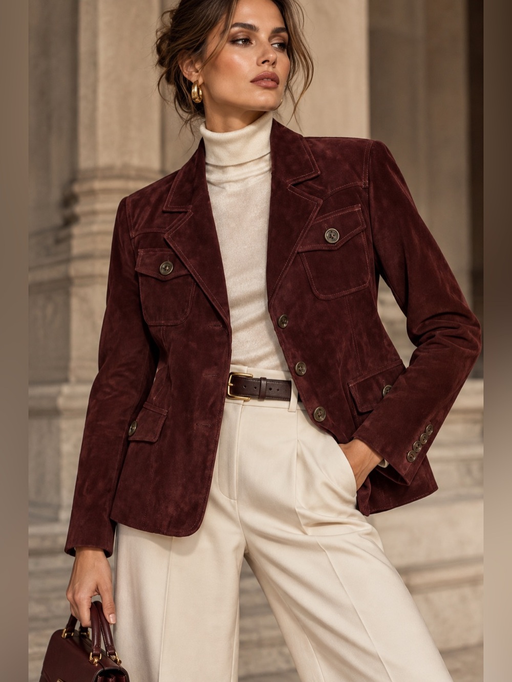 Wilsons Leather Women's Burgundy Suede Blazer